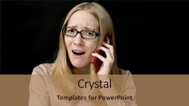  Presentation with bad news - Colorful slides enhanced with young girl lwith phone seeing backdrop and a  colored foreground