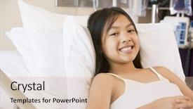  Presentation with childrens - PPT theme with young girl lying in hospital background and a coral colored foreground