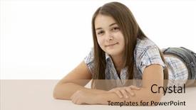  Presentation with stomach - Presentation with young girl lying on stomach in studio background and a coral colored foreground