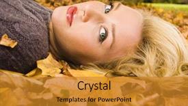  Presentation with fall leaves - Presentation theme featuring girl lying in the autumn background and a gold colored foreground