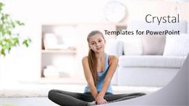  Presentation with exercise - Beautiful PPT theme featuring young girl making fitness exercise indoors backdrop and a white colored foreground