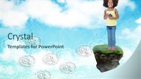  Presentation with floating - Colorful PPT layouts enhanced with young girl on floating rock backdrop and a cool aqua colored foreground