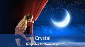  Presentation with red stage curtain - Colorful theme enhanced with young girl on stage with megaphone opening red curtain backdrop and a teal colored foreground