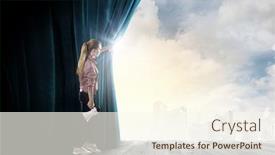  Presentation with red stage curtain - Colorful slide set enhanced with young girl on stage with megaphone opening red curtain backdrop and a cream colored foreground