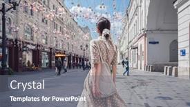  Presentation with street - Presentation theme consisting of russia city - young girl on the street background and a gray colored foreground