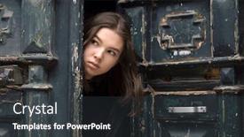  Presentation with old house - PPT theme featuring young-girl-peeks-out background and a dark gray colored foreground