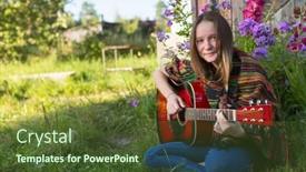  Presentation with acoustic - Presentation theme featuring young girl playing acoustic guitar outdoors background and a tawny brown colored foreground