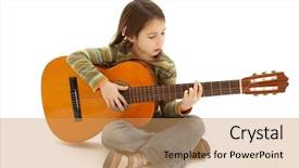  Presentation with acoustic - PPT layouts consisting of young girl playing acoustic guitar isolated on white background background and a coral colored foreground