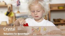  Presentation with montessori - Slide set enhanced with young girl playing at montessori background and a coral colored foreground