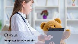  Presentation with development - Presentation theme having young girl playing doctor in early development concept background and a light blue colored foreground