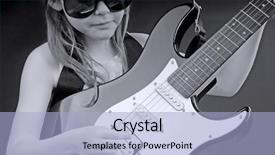  Presentation with electric guitar - Beautiful presentation theme featuring young girl playing electric guitar backdrop and a light blue colored foreground