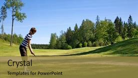  Presentation with golf - Colorful presentation design enhanced with young girl playing golf backdrop and a gold colored foreground