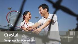  Presentation with coach - Colorful slide set enhanced with young girl playing tennis with her coach backdrop and a gray colored foreground