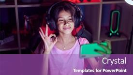  Presentation with video games playing - Presentation theme having young-girl-playing-video-games background and a  colored foreground