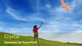  Presentation with kite - Beautiful slides featuring young-girl-playing-with-flying backdrop and a tawny brown colored foreground