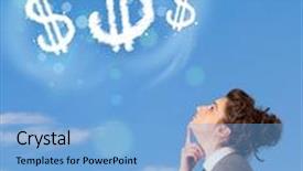  Presentation with dollar sign - Presentation design with young-girl-pointing-at-dollar background and a light blue colored foreground