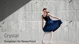  Presentation with black light - PPT theme with young girl posing against a concrete wall dressed in black hard light and shadows background and a light gray colored foreground