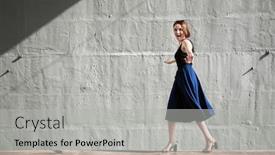  Presentation with black light - PPT layouts with young girl posing against a concrete wall dressed in black hard light and shadows background and a light gray colored foreground