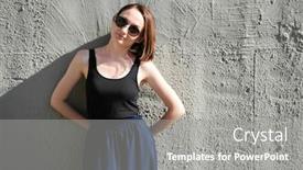  Presentation with black light - PPT layouts with young girl posing against a concrete wall dressed in black hard light and shadows background and a gray colored foreground