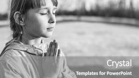  Presentation with children praying - Amazing presentation theme having young girl praying backdrop and a gray colored foreground