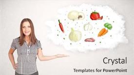  Presentation with nutrition - PPT layouts featuring young girl presenting nutritional cloud background and a sky blue colored foreground