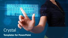 Presentation with virtual keyboard - Theme enhanced with young girl pressing virtual type of keyboard background and a ocean colored foreground