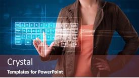  Presentation with virtual keyboard - Slides featuring young girl pressing virtual type of keyboard background and a tawny brown colored foreground