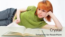  Presentation with book - Cool new presentation theme with young-girl-read-the-book backdrop and a mint green colored foreground