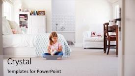  Presentation with child girl reading a book - PPT theme with young girl reading a book background and a  colored foreground