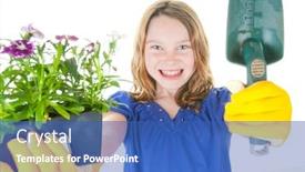  Presentation with young plant - Presentation theme featuring young-girl-ready-to-plant background and a teal colored foreground