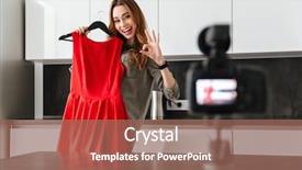  Presentation with dress shoes - Cool new presentation theme with young girl recording her video backdrop and a violet colored foreground