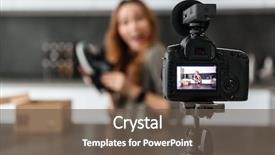  Presentation with new balance shoes - Slides enhanced with young girl recording her video background and a tawny brown colored foreground