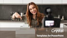  Presentation with blog - Audience pleasing PPT theme consisting of young girl recording her video backdrop and a tawny brown colored foreground