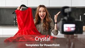  Presentation with dress shoes - PPT theme enhanced with young girl recording her video background and a tawny brown colored foreground