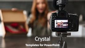  Presentation with new balance shoes - Colorful theme enhanced with young girl recording her video backdrop and a dark gray colored foreground