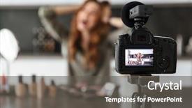  Presentation with supply chain new product - PPT theme consisting of young girl recording her video background and a dark gray colored foreground