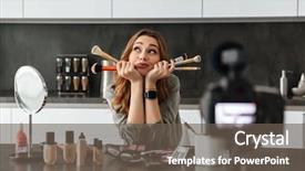  Presentation with new home - Presentation having young girl recording her video background and a gray colored foreground