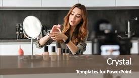  Presentation with pretty girl - Colorful slides enhanced with young girl recording her video backdrop and a violet colored foreground