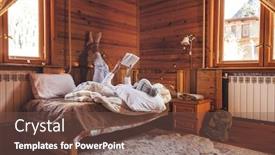  Presentation with log cabin - Amazing PPT layouts having young-girl-relaxing-and-reading backdrop and a tawny brown colored foreground