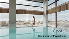  Presentation with luxury hotel - Colorful presentation enhanced with young-girl-relaxing-in-luxury backdrop and a light blue colored foreground