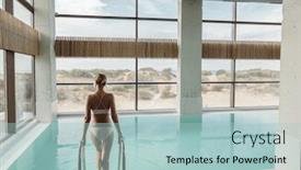  Presentation with luxury hotel - Slide deck with young-girl-relaxing-in-luxury background and a light blue colored foreground