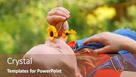  Presentation with daisy - Colorful presentation theme enhanced with young girl relaxing outdoors smelling pretty yellow daisy backdrop and a red colored foreground