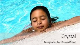  Presentation with pool side - Amazing presentation theme having young girl relaxing on the side of a pool body totally submerged underwater backdrop and a soft green colored foreground