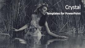  Presentation with beautiful fresh leaves water drops - Slide set enhanced with young girl resting in water background and a dark gray colored foreground