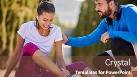  Presentation with runner - PPT theme consisting of young-girl-runner-athlete-foot background and a tawny brown colored foreground