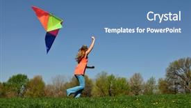  Presentation with kite - Theme featuring young girl running with colorful kite against a blue sky background and a teal colored foreground