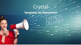  Presentation with express delivery - Presentation design featuring young-girl-screaming-to-megaphone background and a teal colored foreground