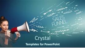  Presentation with sales funnel - Slide deck with young-girl-screaming-to-megaphone background and a ocean colored foreground
