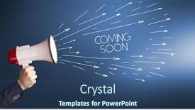  Presentation with coming soon - Slide deck with young-girl-screaming-to-megaphone background and a ocean colored foreground