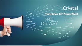  Presentation with free - PPT layouts consisting of young-girl-screaming-to-megaphone background and a teal colored foreground